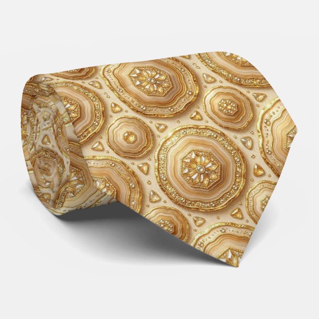 Corbata de seda de lujo falsa | Camello + geoda do (Enrollado)