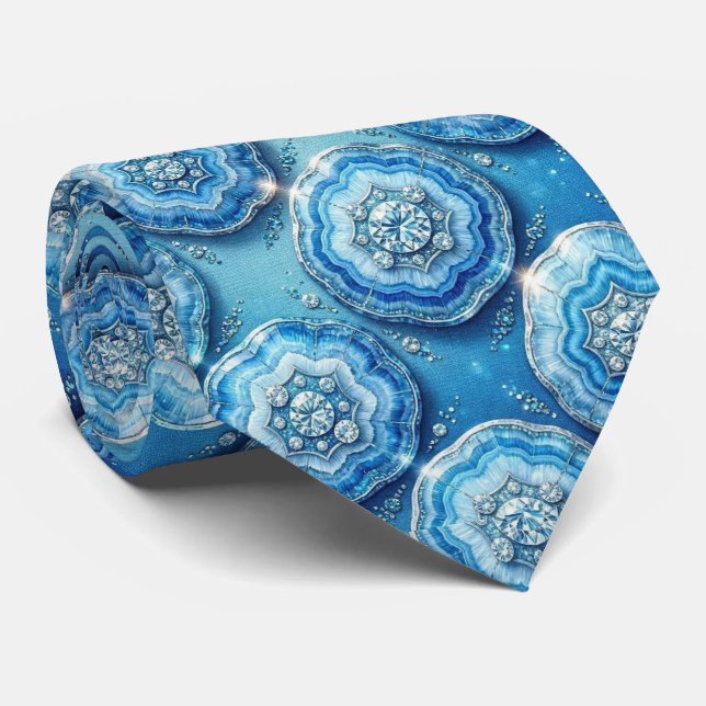 Corbata de seda de lujo falsa | Oceano Azul Geoda (Enrollado)