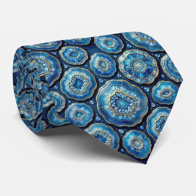 Corbata de seda de lujo falsa | Oceano Azul Geoda (Enrollado)