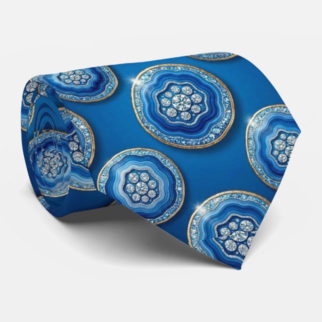 Corbata de seda de lujo falsa | Oceano Azul Geoda (Enrollado)