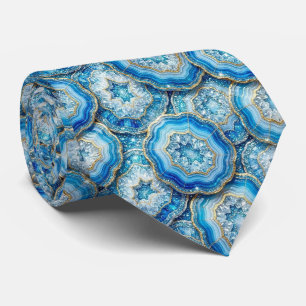Corbata de seda de lujo falsa Oceano Azul Geoda