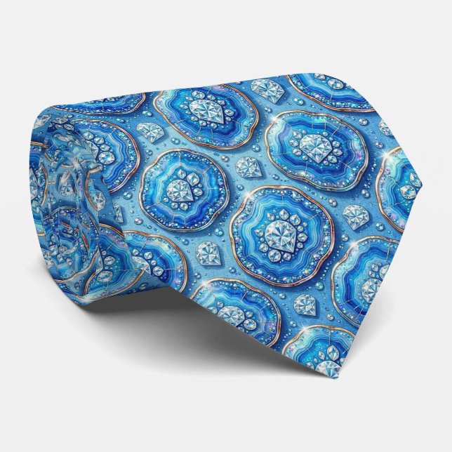 Corbata de seda de lujo falsa | Oceano Azul Geoda (Enrollado)