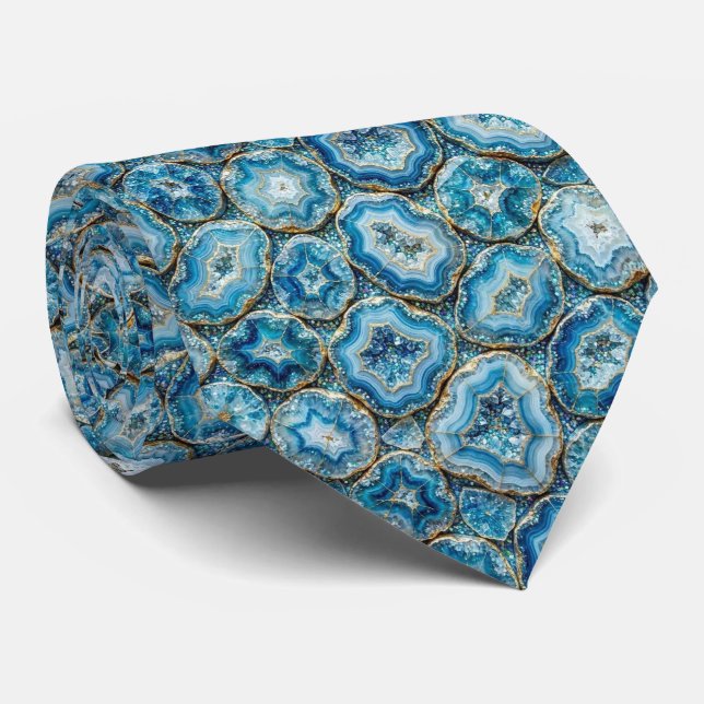 Corbata de seda de lujo falsa | Oceano Azul Geoda (Enrollado)