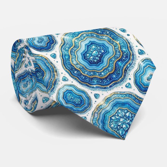 Corbata de seda de lujo falsa | Oceano Azul Geoda (Enrollado)