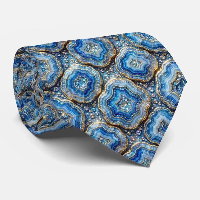 Corbata de seda de lujo falsa | Oceano Azul Geoda (Enrollado)
