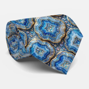 Corbata de seda de lujo falsa   Oceano Azul Geoda
