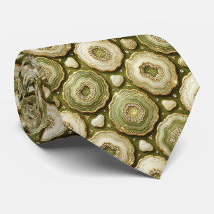 Corbata de seda de lujo falsa   Oliva + Geoda dora