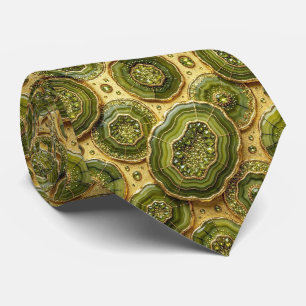 Corbata de seda de lujo falsa Oliva + Geoda dora