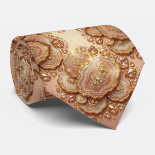 Corbata de seda de lujo falsa Rosa geoda dorada