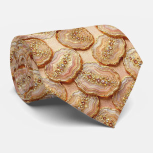 Corbata de seda de lujo falsa Rosa geoda dorada