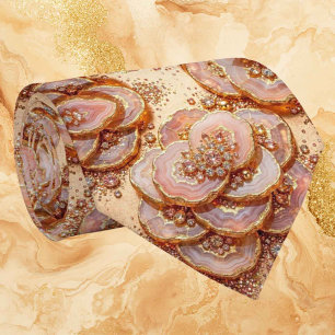 Corbata de seda de lujo falsa   Rosa geoda dorada