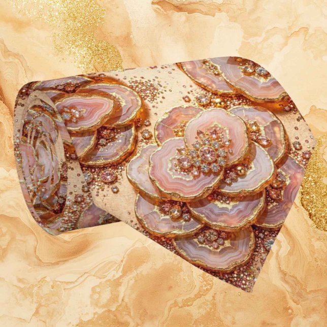 Corbata de seda de lujo falsa | Rosa geoda dorada (Subido por el creador)