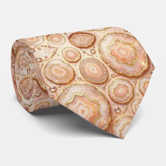 Corbata de seda de lujo falsa | Rosa geoda dorada (Enrollado)