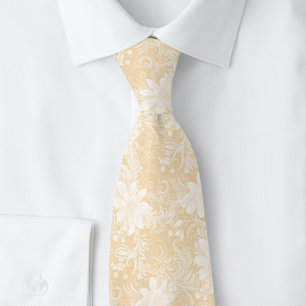 Corbata de seda estampada con flores en champán