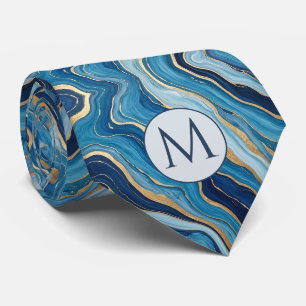 Corbata de seda falsa con monograma Mármol azul