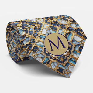 Corbata de seda falsa con monograma Mármol azul