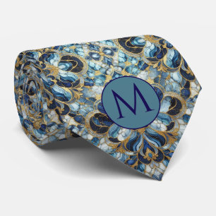 Corbata de seda falsa con monograma Mármol azul