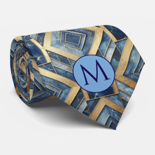 Corbata de seda falsa con monograma Mármol azul