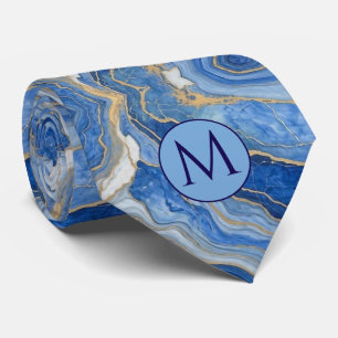 Corbata de seda falsa con monograma Mármol azul