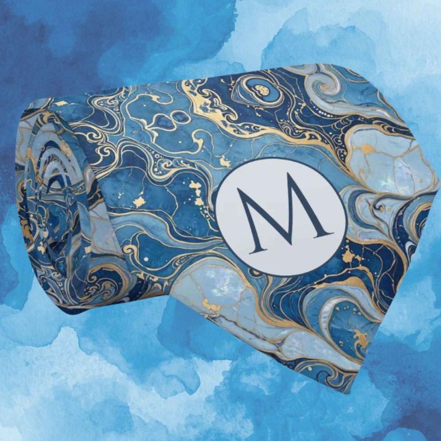 Corbata de seda falsa con monograma | Mármol azul  (Subido por el creador)