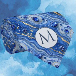 Corbata de seda falsa con monograma Mármol azul