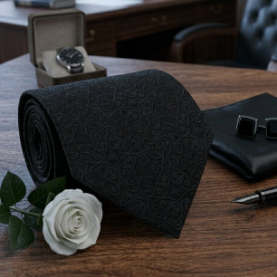 Corbata de seda negra con estampado de cachemir