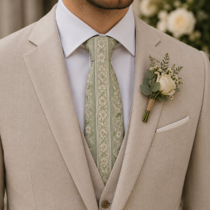 Corbata de seda verde salvia con estampado jacquar