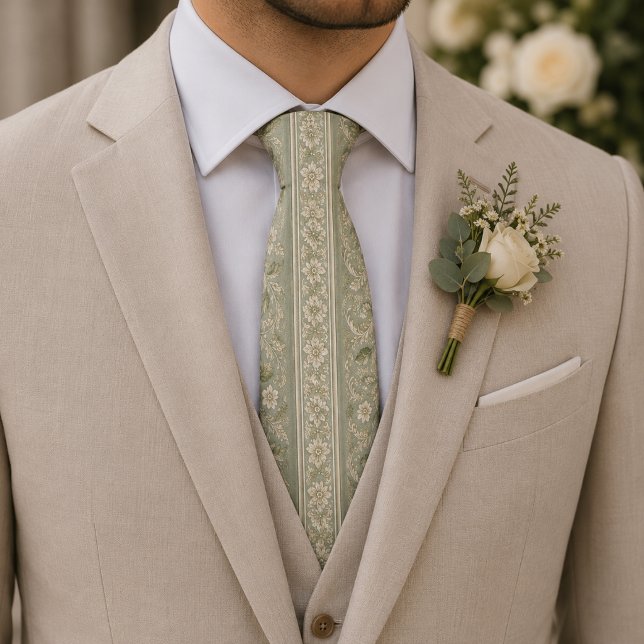Corbata de seda verde salvia con estampado jacquar (Subido por el creador)