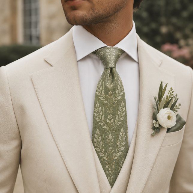Corbata de seda verde salvia de lujo con estampado (Subido por el creador)