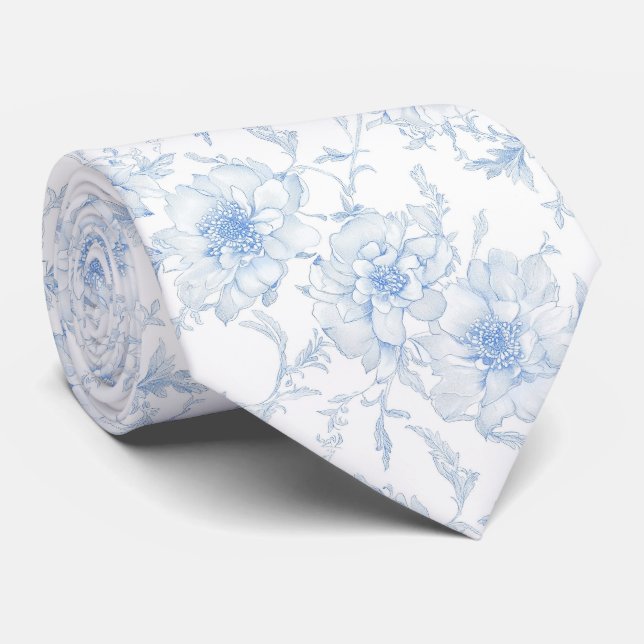 Corbata de toile de jouy de flores azul pálido (Enrollado)