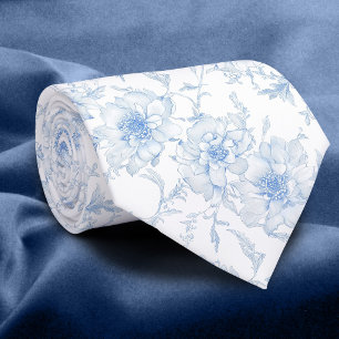 Corbata de toile de jouy de flores azul pálido