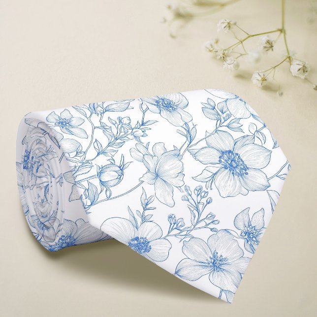 Corbata de toile de jouy de flores azules (Subido por el creador)