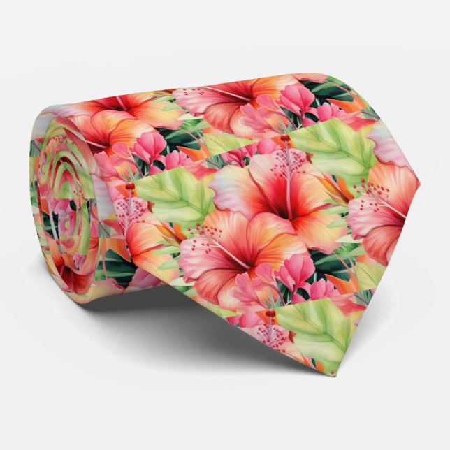 Corbata de vacaciones de verano | Hibisco tropical (Enrollado)