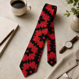 Corbata Declaración floral roja y negra en negrita