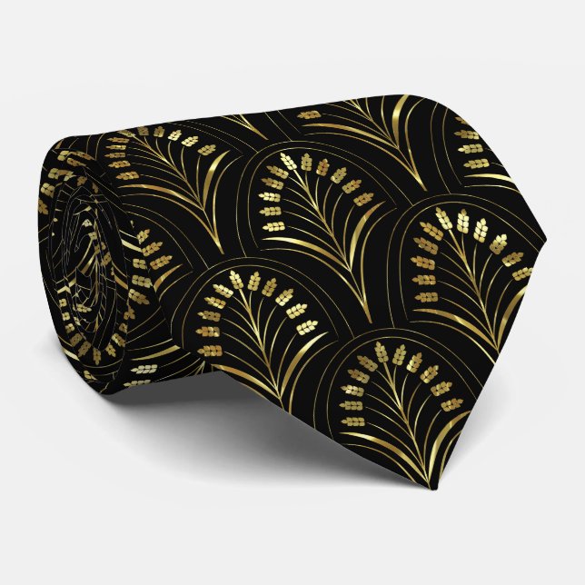 Corbata Deco Art Deco Negro Y Oro (Enrollado)
