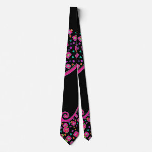 CORBATA DECO DE ABSTRACTO NEGRO PINO FUCHSIA