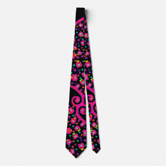 CORBATA DECO DE ABSTRACTO NEGRO PINO FUCHSIA