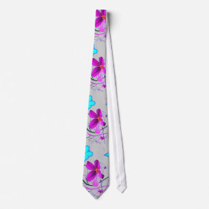 Corbata Deco floral en lazo gris