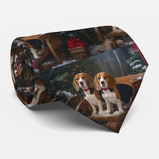 Corbata Decoración de los Navidades Beagle Snowy Sleigh (Enrollado)