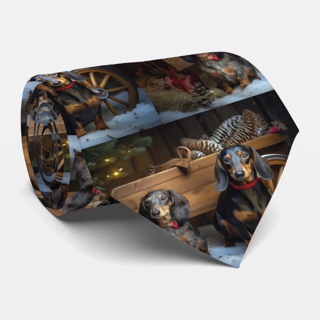 Corbata Decoración de los Navidades de Dachshund Snowy Sle (Enrollado)