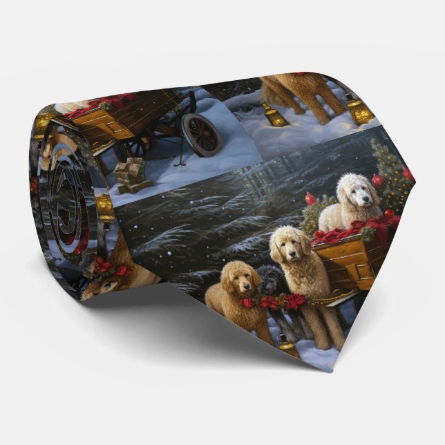 Corbata Decoración de Navidades Goldendoodle Snowy Sleigh (Enrollado)