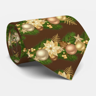 Corbata Decoraciones doradas y verdes de Navidad en Brown
