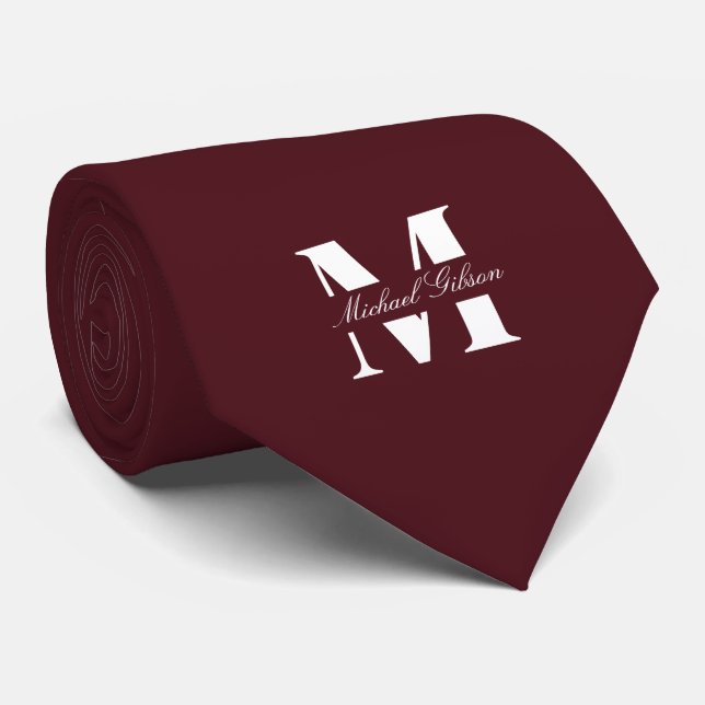 Corbata Deep Maroon | Custom Monogram Wedding Groomsmen  (Enrollado)