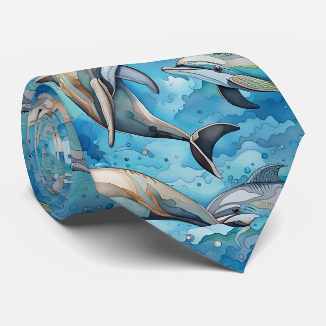 Corbata Delfines nadando en el mar (Enrollado)