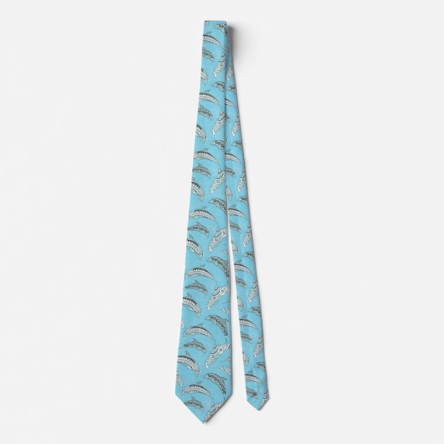Corbata Delfines tribales de Hawái azul claro (Anverso)
