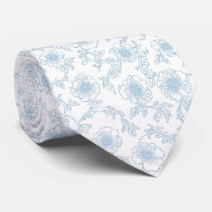 Corbata delicada de toile de jouy floral azul