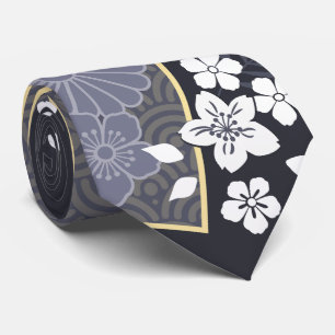 Corbata Denim de patrón de kimono floral japonés