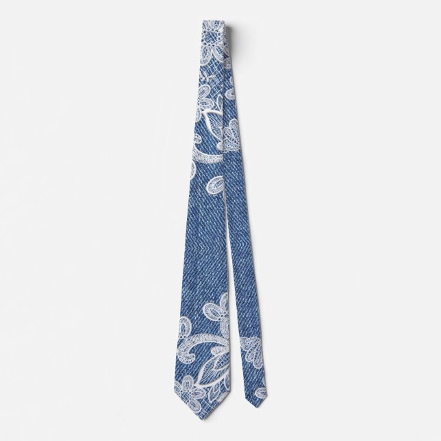 Corbata Denim Lace Floral Fashion (Anverso)