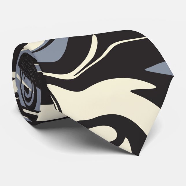 Corbata Derrame - Negro, gris y crema (Enrollado)
