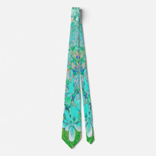 Corbata Detalles de Hortensia Elegante Acuática y Verde Li